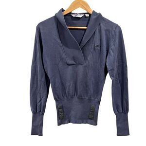 Adidas Blue V Neck Elbow Patch hooded sweater size S